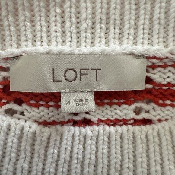 Loft Medium Stripe Open Weave Stitch Boatneck Sweater Red White Xmas Holiday Y2K - Picture 9 of 10